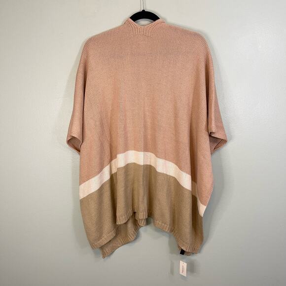 FRANCESCA'S Shawl Wrap Poncho Cape Cardigan Women's Knitted Colorblock Rose NWT - Picture 2 of 8